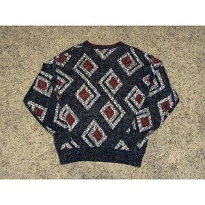 VINTAGE MENS Geometric Grandpa Sweater Y2K 90s Retro Preppy Casual USA Made XL